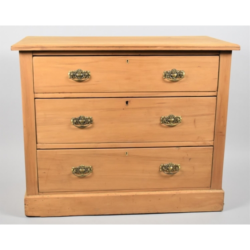 156 - A Satin Wood Bedroom Chest of Three Long Drawers, 92cm Wide