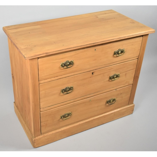 156 - A Satin Wood Bedroom Chest of Three Long Drawers, 92cm Wide