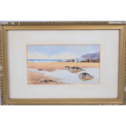 161 - A Framed Watercolour Depicting Beach Scene at Low Tide, Signed Mabel Onslow, 22x12cm