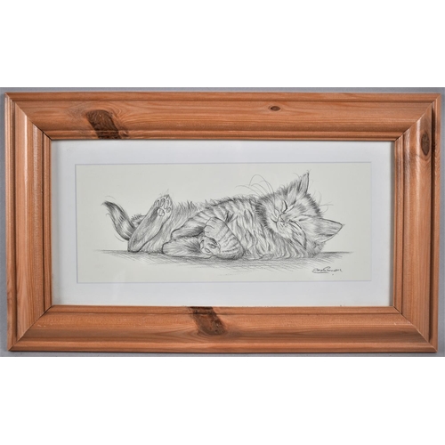 165 - A Small Pine Framed Print of a Sleeping Cat, 25x10cm