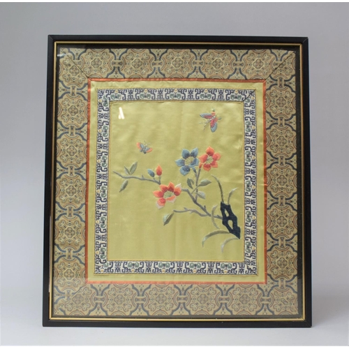 167 - A Framed Oriental Silk Embroidered Panel, 28.5x31.5cm