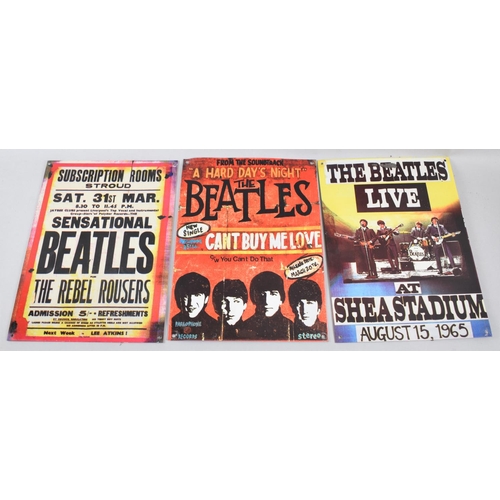 174 - Three Reproduction Printed Metal Beatles Posters