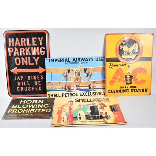 183 - A Collection of Five Reproduction Printed Metal Motoring Signs, Largest 43x33cm