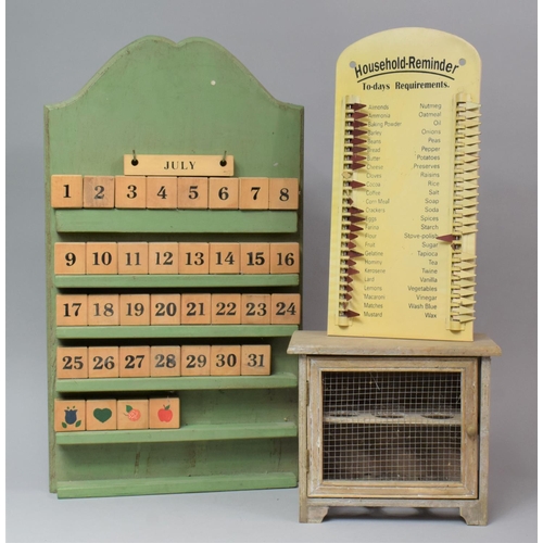 198 - A Small Wooden Egg Safe, Wall Hanging Calendar and Household Reminder