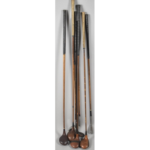 207 - A Collection of Eight Vintage Golf Clubs to Include One Hickory Shafted Driver and the Remainder Met... 