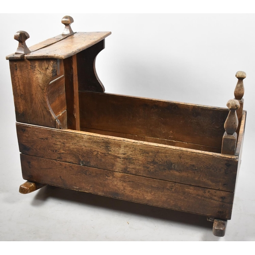 214 - A 19th Century Rustic Oak Rocking Cradle with Canopy, Has Been Repaired and Treated for Woodworm, 90... 