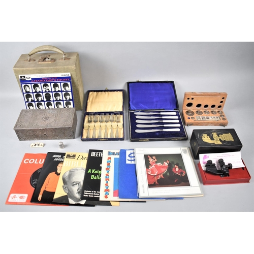 248 - A Collection of Sundries to Include Part Sets Cased Cutlery, Tools, Silver Plated Box etc