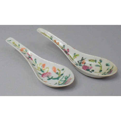 267 - A Pair of Chinese Porcelain Spoons, 19th Century Tongzhi Period, Decorated with Applied Floral Decor... 