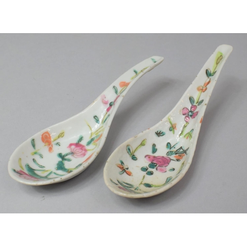 267 - A Pair of Chinese Porcelain Spoons, 19th Century Tongzhi Period, Decorated with Applied Floral Decor... 