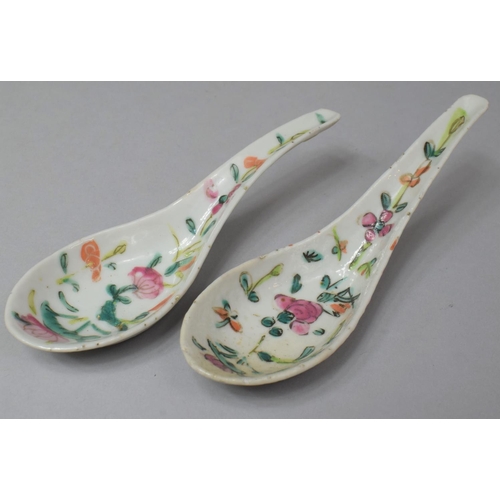 267 - A Pair of Chinese Porcelain Spoons, 19th Century Tongzhi Period, Decorated with Applied Floral Decor... 