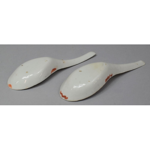 267 - A Pair of Chinese Porcelain Spoons, 19th Century Tongzhi Period, Decorated with Applied Floral Decor... 