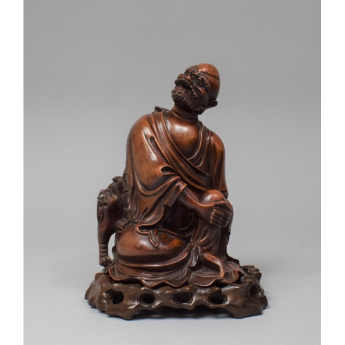 272 - A Chinese Root Wood Figure of a Sage on Stand, 22cm high