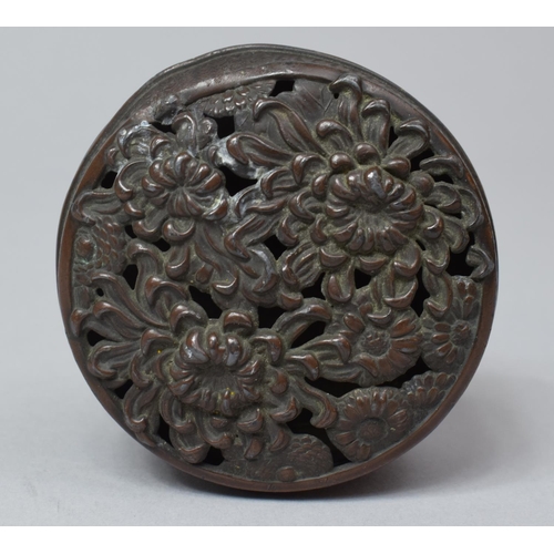 274 - An Oriental Bronzed Circular Lidded Pot with Pierced Lid, 6.5cm diameter