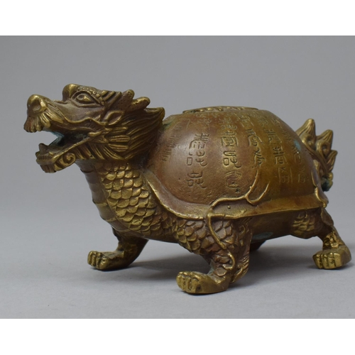 275 - A Chinese Cast Bronze Feng Shui Dragon Turtle Ornament, 13cm Long and 6cm high