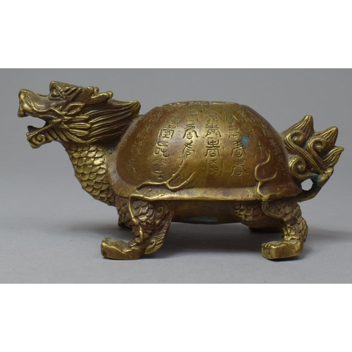 275 - A Chinese Cast Bronze Feng Shui Dragon Turtle Ornament, 13cm Long and 6cm high