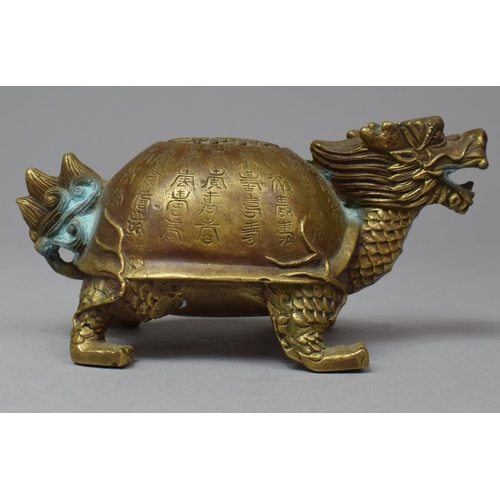 275 - A Chinese Cast Bronze Feng Shui Dragon Turtle Ornament, 13cm Long and 6cm high