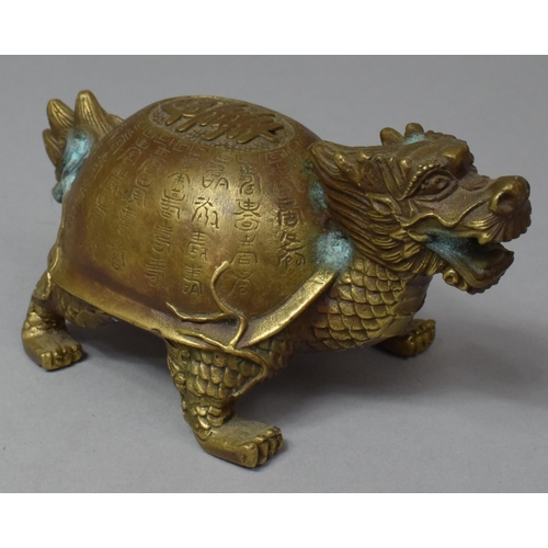 275 - A Chinese Cast Bronze Feng Shui Dragon Turtle Ornament, 13cm Long and 6cm high