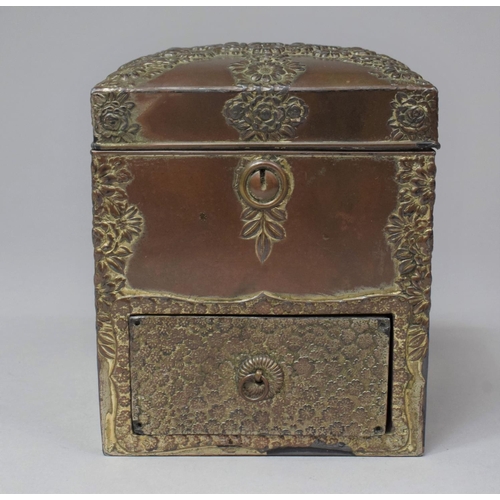 277 - A Japanese Box Having Hinged Lid to Top Store and Single Bottom Drawer Store, Decorated in Relief wi... 