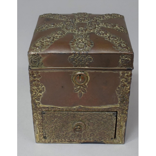 277 - A Japanese Box Having Hinged Lid to Top Store and Single Bottom Drawer Store, Decorated in Relief wi... 