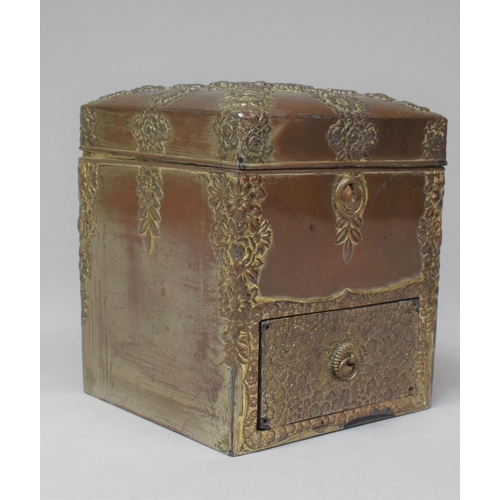 277 - A Japanese Box Having Hinged Lid to Top Store and Single Bottom Drawer Store, Decorated in Relief wi... 