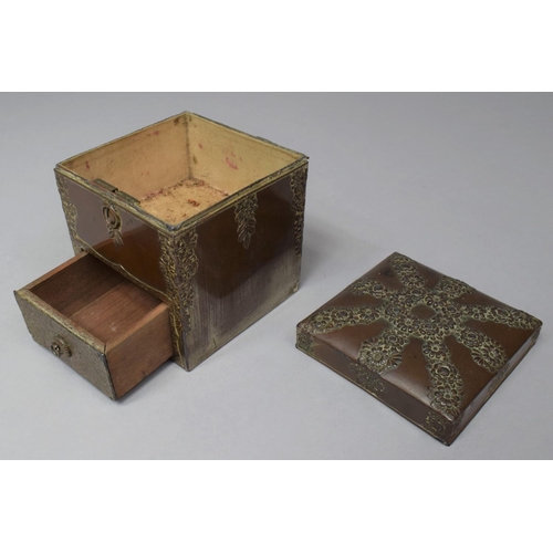 277 - A Japanese Box Having Hinged Lid to Top Store and Single Bottom Drawer Store, Decorated in Relief wi... 