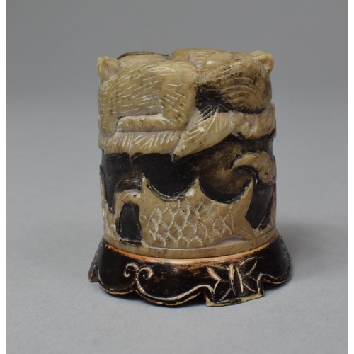 286 - A Chinese Soapstone Ink Pot and Cover, the Cover with Carved Decoration Depicting Nesting Squirrels,... 