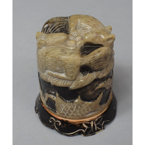 286 - A Chinese Soapstone Ink Pot and Cover, the Cover with Carved Decoration Depicting Nesting Squirrels,... 