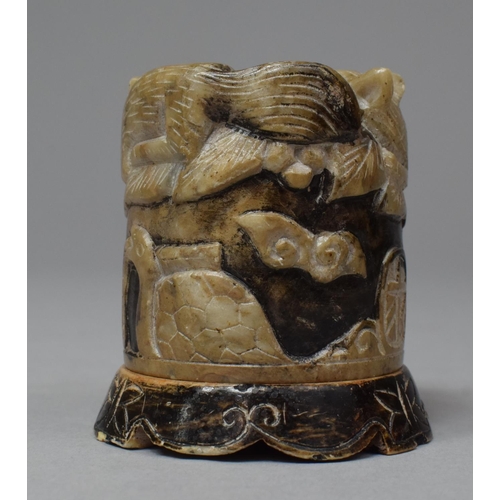 286 - A Chinese Soapstone Ink Pot and Cover, the Cover with Carved Decoration Depicting Nesting Squirrels,... 