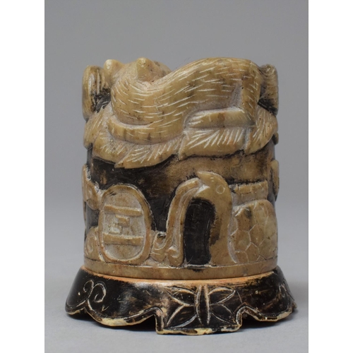 286 - A Chinese Soapstone Ink Pot and Cover, the Cover with Carved Decoration Depicting Nesting Squirrels,... 