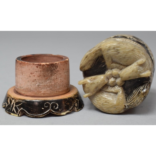 286 - A Chinese Soapstone Ink Pot and Cover, the Cover with Carved Decoration Depicting Nesting Squirrels,... 