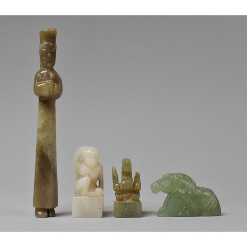 289 - A Collection of Four Pieces of Carved Jadeite Items to Comprise Seals, Horse etc