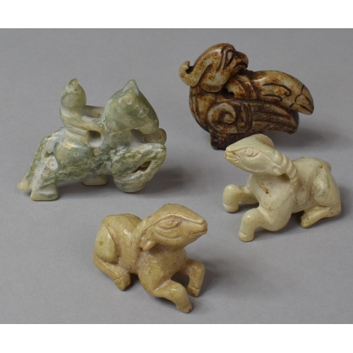 290 - A Collection of Four Pieces of Hardstone and Jadeite Carved Items to Include Pair of Horned Goats, B... 