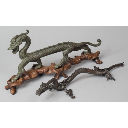 294 - A Cast Bronze Study of a Dragon on Stand Together with a Bronzed Example (AF), 32cm wide