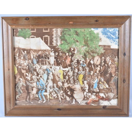 297 - A Modern Pine Framed Print, Church Garden Fete 1982, 60x44cm