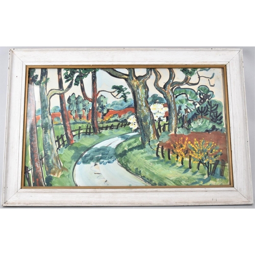 303 - A Framed Naive Watercolour, Moss Lane, Bronington, By Monica Davis, 56x33cm