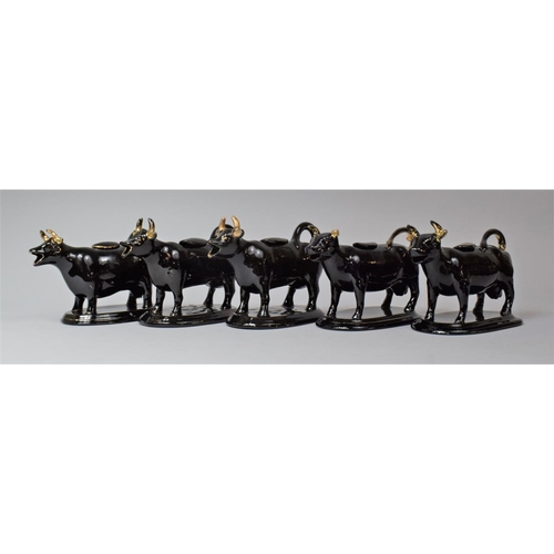 311 - A Collection of Five Jackfield Black Glazed Cow Creamers (All with Condition Issues)