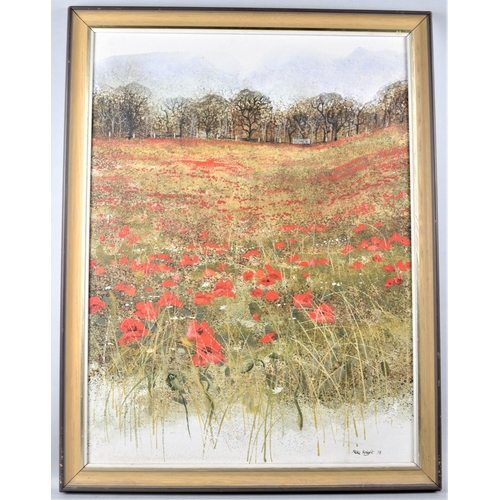 313 - A Framed Oil on Board, Poppy Field, Signed Mike Knight '78, 60x45cm