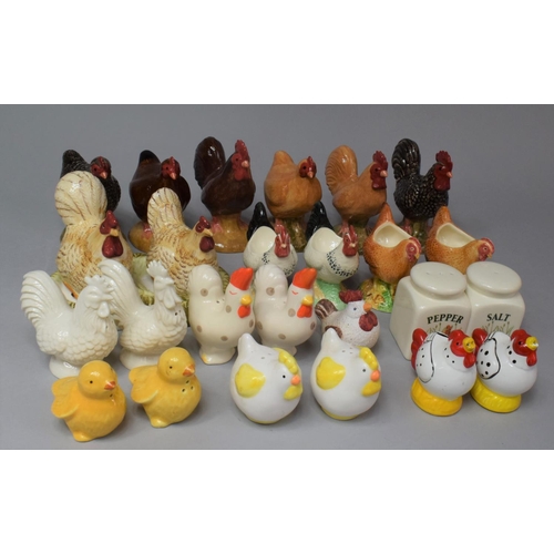 342 - A Collection of Various Chicken and Cockerel Cruets, Egg Cups and Ornaments