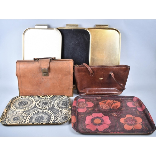 347 - A Leather Briefcase, Leather Bag and Vintage Trays