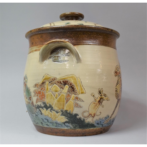 350 - A Large Welsh Scraffito Stoneware Lidded Pot by M & Mosse, Llanbrynmair, 35cm high