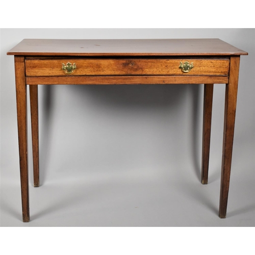 66 - An Edwardian Rectangular Side Table with Single Long Drawer on Tapering Square Supports, 96cm Wide