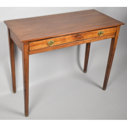 66 - An Edwardian Rectangular Side Table with Single Long Drawer on Tapering Square Supports, 96cm Wide