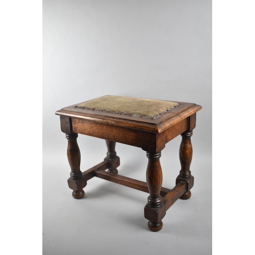 70 - An Edwardian Rectangular Oak Stool, with Upholstered Pad to Top, 40cm Long