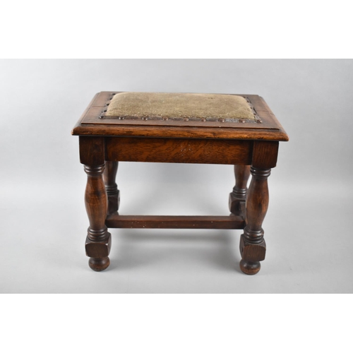 70 - An Edwardian Rectangular Oak Stool, with Upholstered Pad to Top, 40cm Long