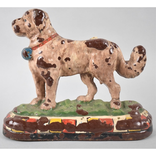 72 - A Late 19th/Early 20th Enamelled Cast Iron Doorstop in the Form of a St. Bernard Dog, 22.5cm wide