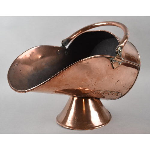 73 - A Late 19th/Early 20th Century Copper Helmet Shaped Coal Scuttle with Loop Handle, 50cm Long