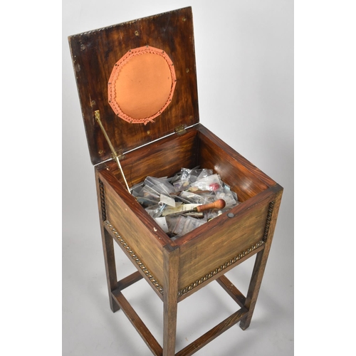 74 - An Edwardian Oak Sewing Box on Stand with Hinged Lid and Gadrooned Decoration, 33cm wide