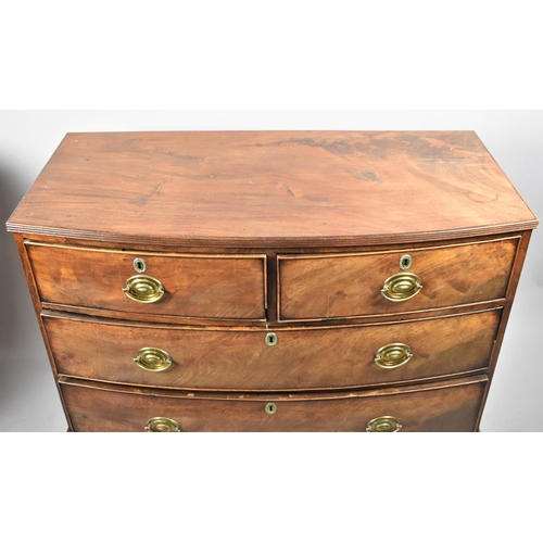 83 - A 19th Century Bow Fronted Mahogany Chest of Two Short and Two Long Drawers on Bracket Feet, Oval Br... 