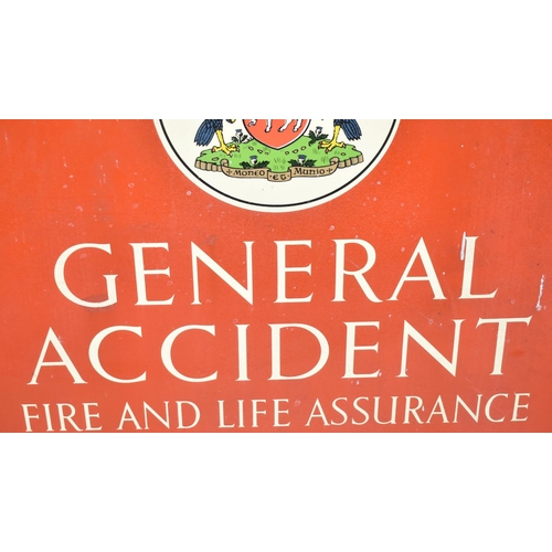 89 - A Vintage General Accident Arched Topped Enamel Sign Set on Plywood Backing, 79cm Wide and 81cm high