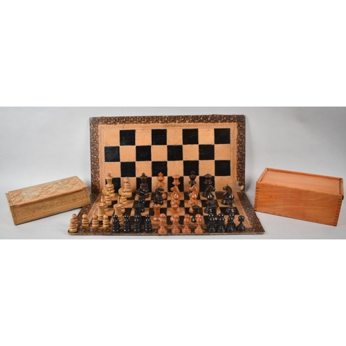 93 - Two Incomplete Staunton Chess Sets and Vintage Chess Board